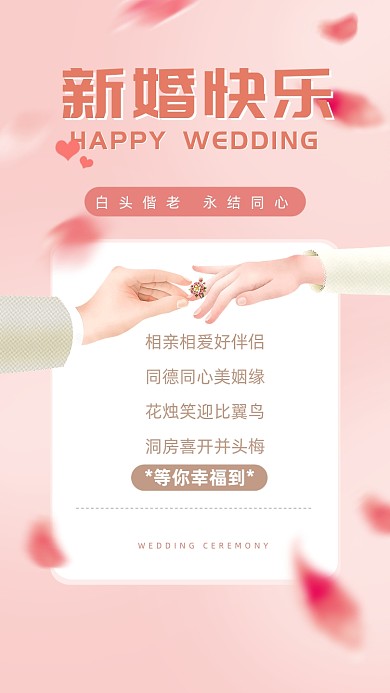 相亲相爱好伴侣，同德同心美姻缘。花烛笑迎比翼鸟，洞房喜开并头梅。