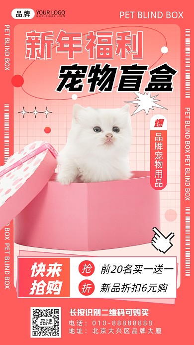 新年宠物盲盒活动摄影图海报