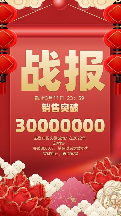 销售战报红色喜庆摄影图海报