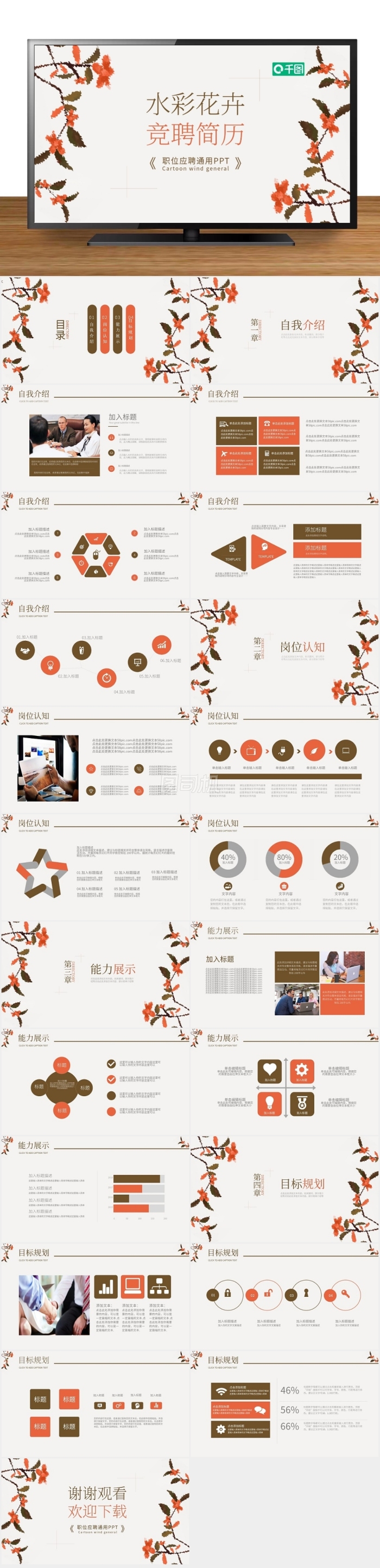 水彩花卉風(fēng)崗位競(jìng)聘簡(jiǎn)歷介紹通用ppt模板