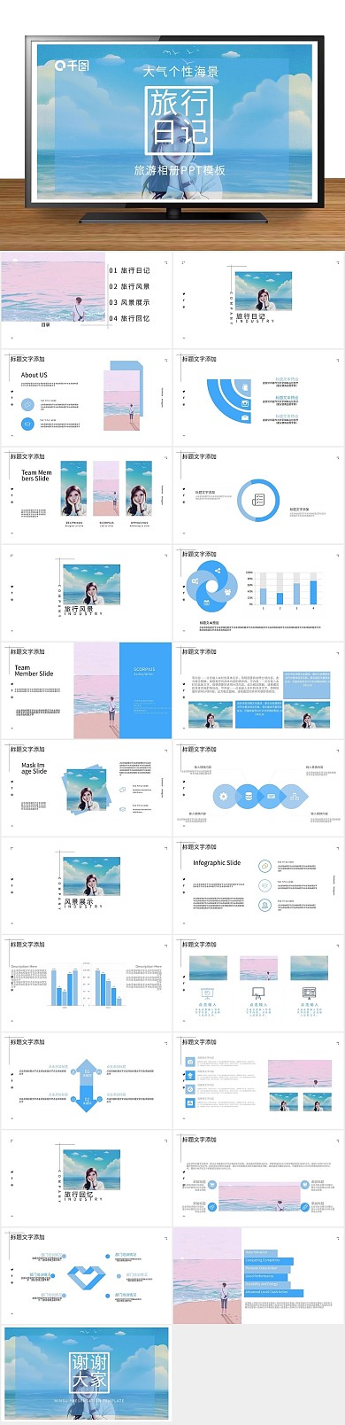 介绍路线海景旅游相册旅行日记ppt
