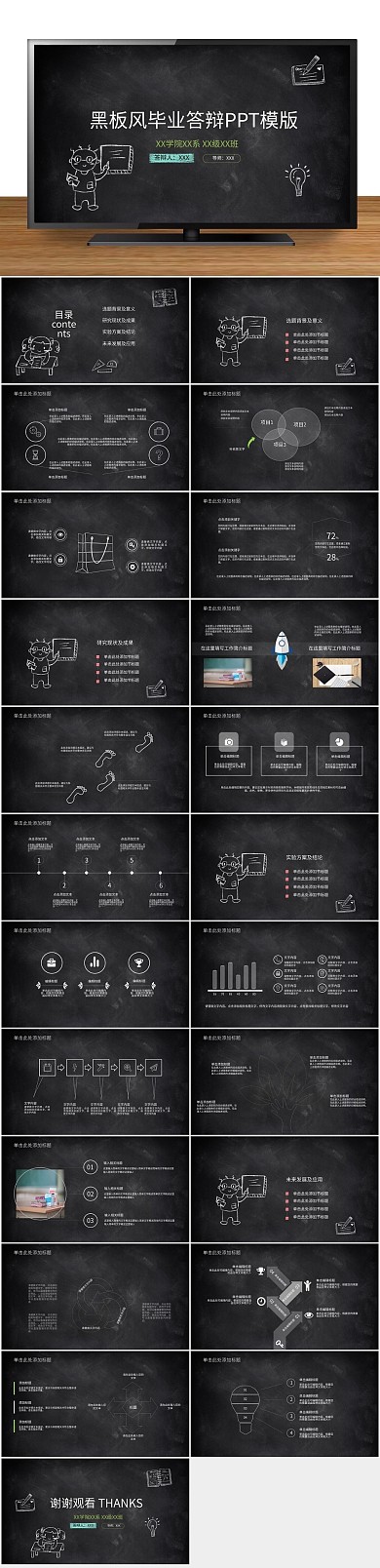 创意青春黑板风毕业答辩PPT模版
