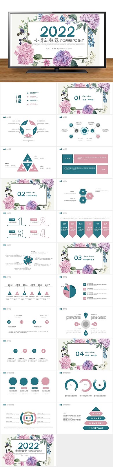 工作清雅文艺手绘计划总结PPT
