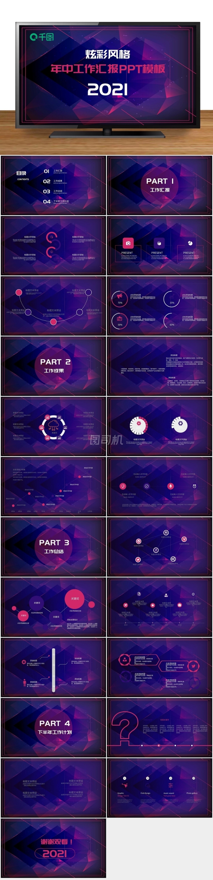 炫彩風(fēng)年中工作匯報(bào)PPT模板
