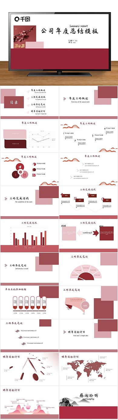 简单红色计划公司年度汇报总结
