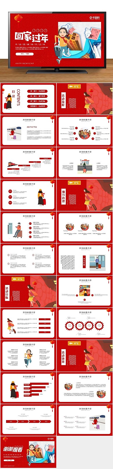 喜庆简约促销红色大气春运PPT
