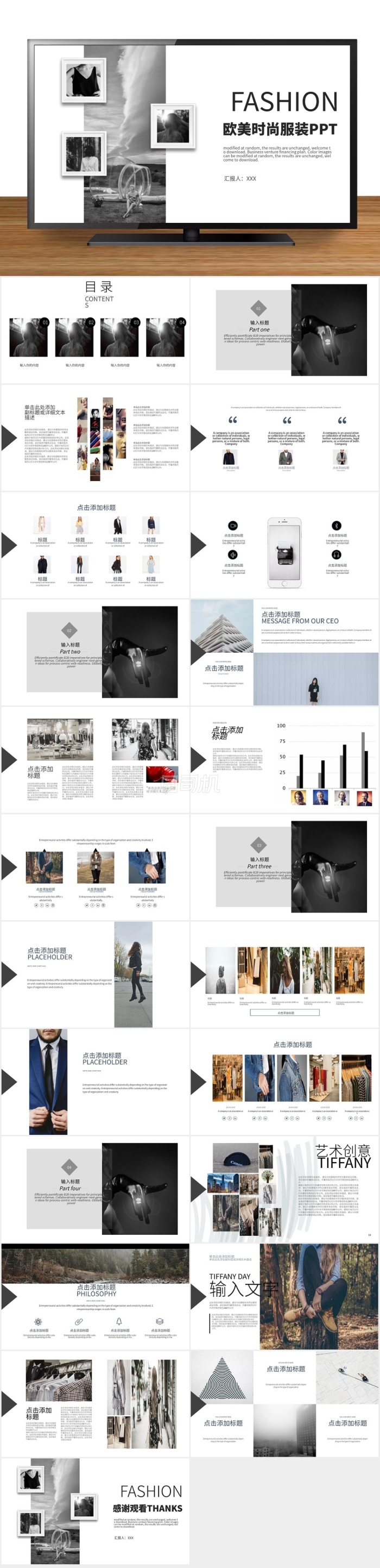 雜志風(fēng)歐美風(fēng)時(shí)尚服裝發(fā)布通用PPT模板