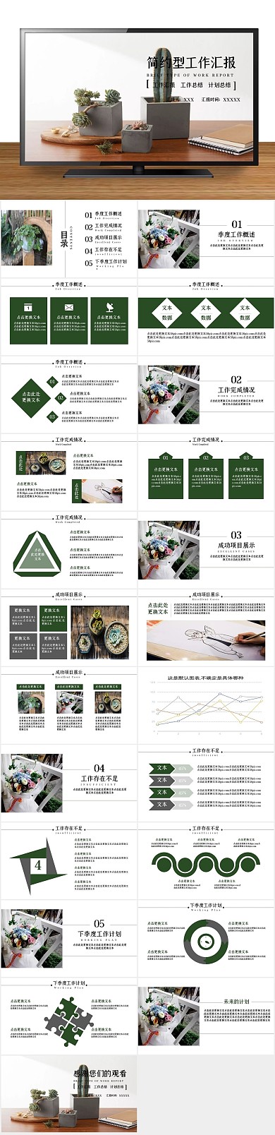 总结简约简约型工作汇报PPT
