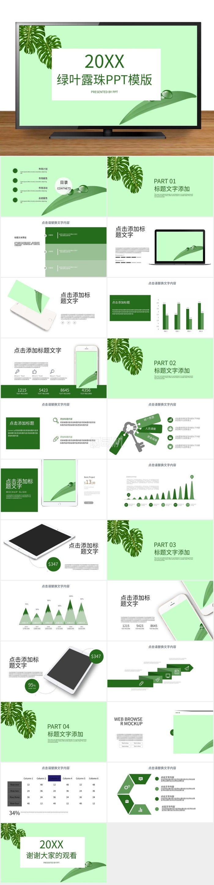 綠葉露珠演示文檔ppt底圖