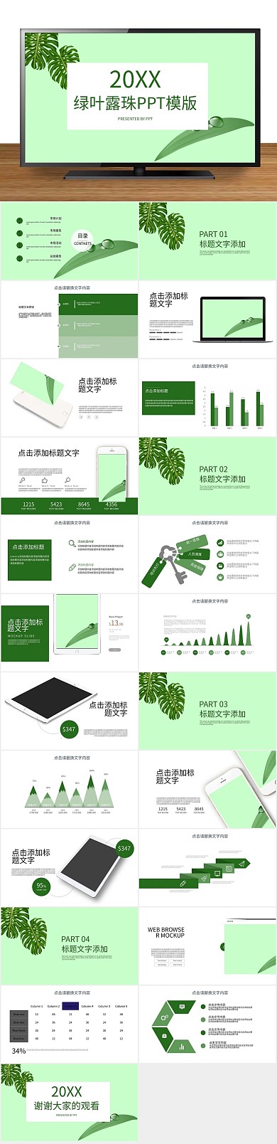 制作动态绿叶露珠演示文档ppt底图
