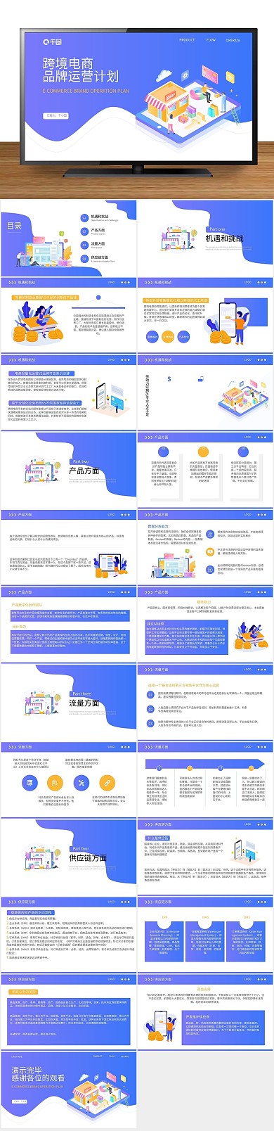 工作汇报扁平风跨境电商品牌运营计划
