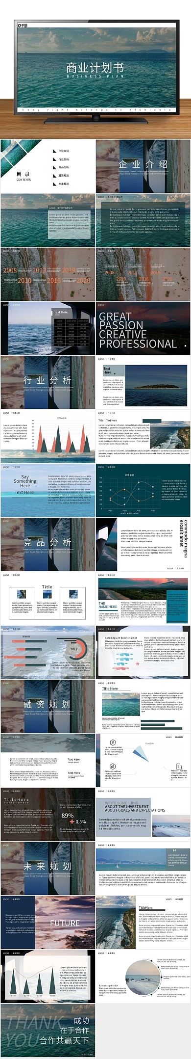 商务大气欧美风蓝绿色商业计划书