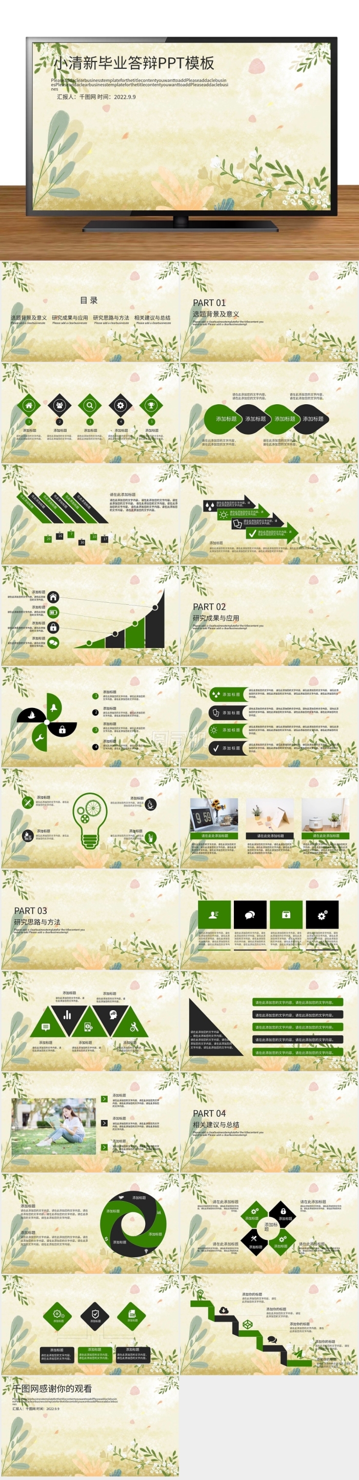 小清新畢業(yè)答辯PPT模板