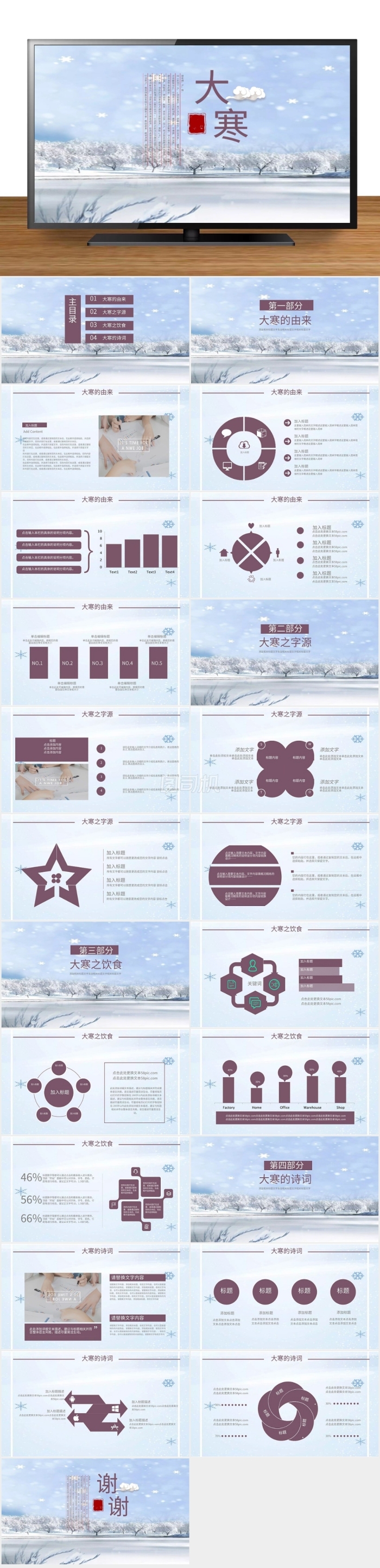 清新風(fēng)二十四節(jié)氣之大寒主題匯報(bào)PPT模板