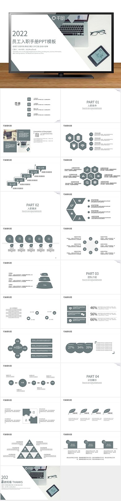 教学创意简约员工入职手册培训PPT
