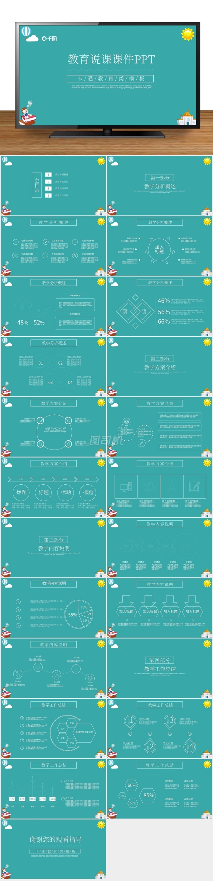可愛卡通風(fēng)教育說課課件教師通用PPT模板