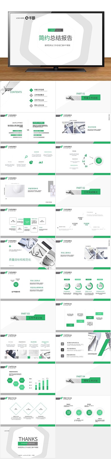 计划课件绿色总结述职报告PPT

