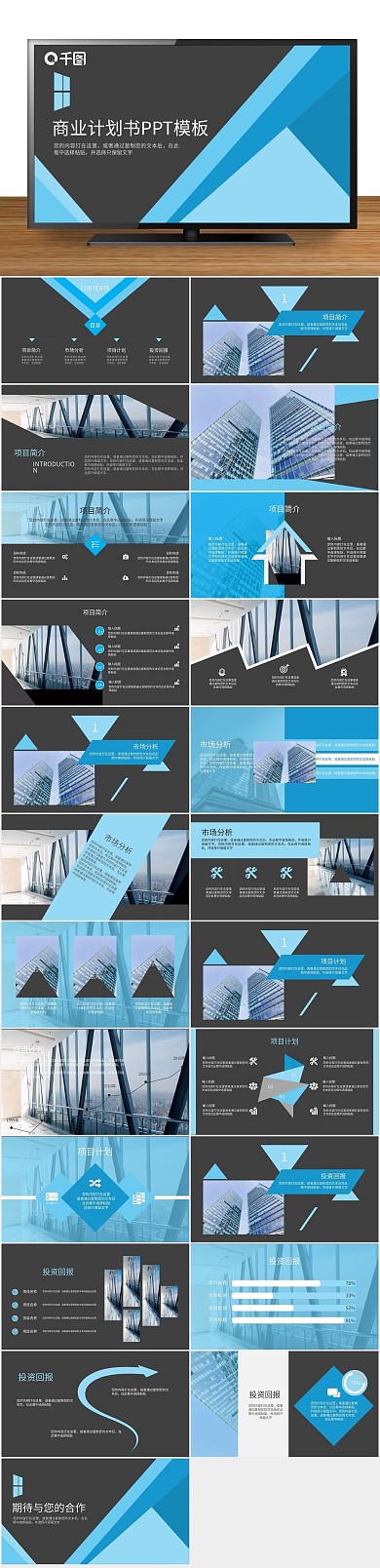 项目大气几何创意商业计划书PPT
