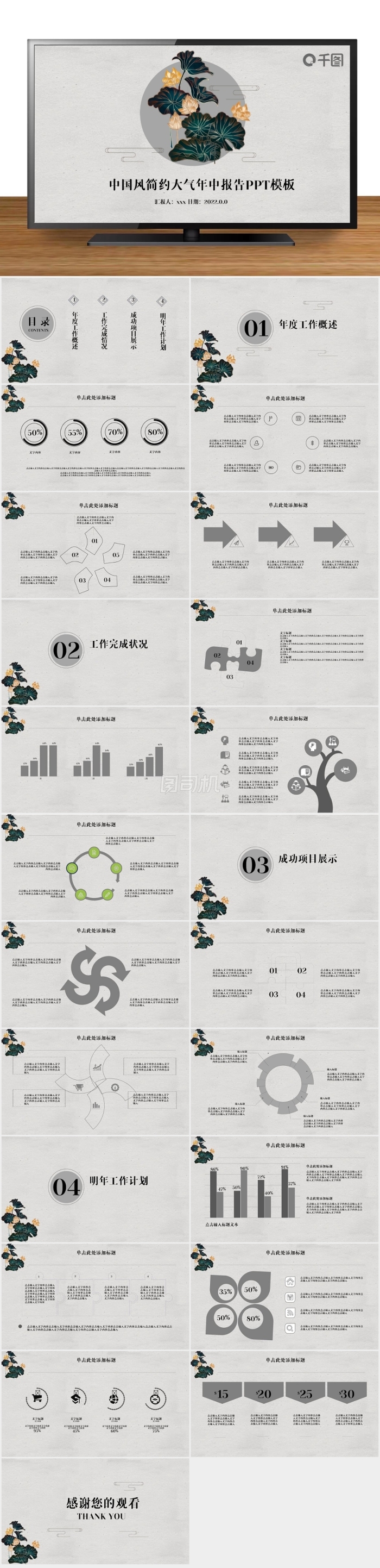 中國風(fēng)簡(jiǎn)約大氣年中報(bào)告PPT模版