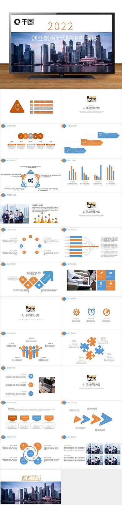 总结企业创业融资计划书PPT模版

