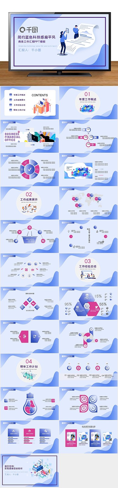 创意蓝色渐变扁平风商务工作汇报PPT
