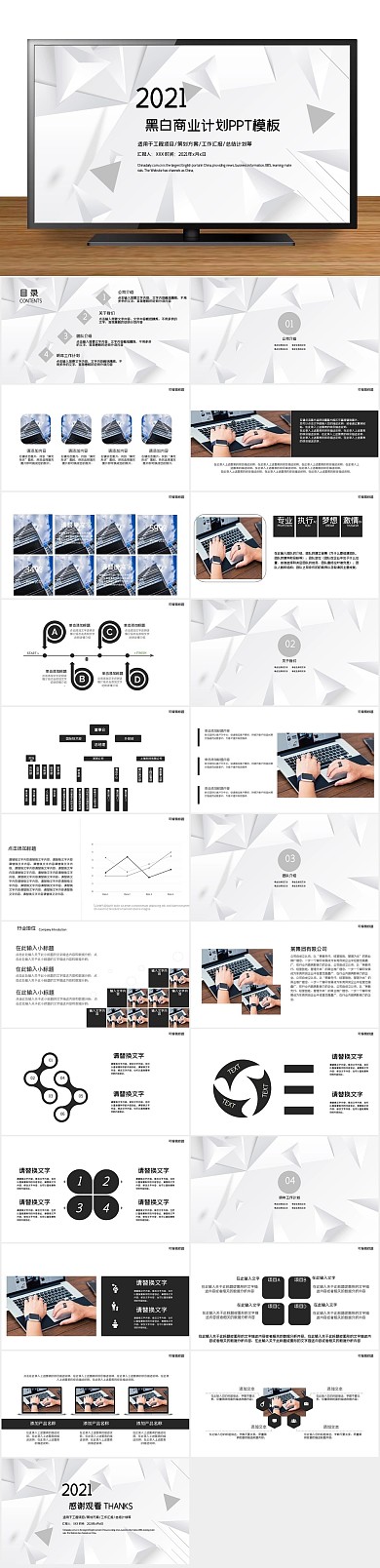 创意简约黑白商业计划书PPT
