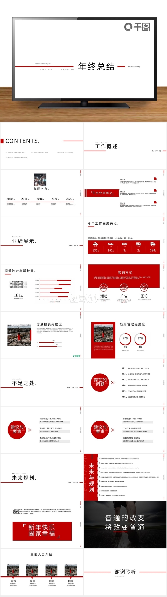 極簡(jiǎn)風(fēng)1紅色計(jì)劃總結(jié)通用匯報(bào)PPT模板
