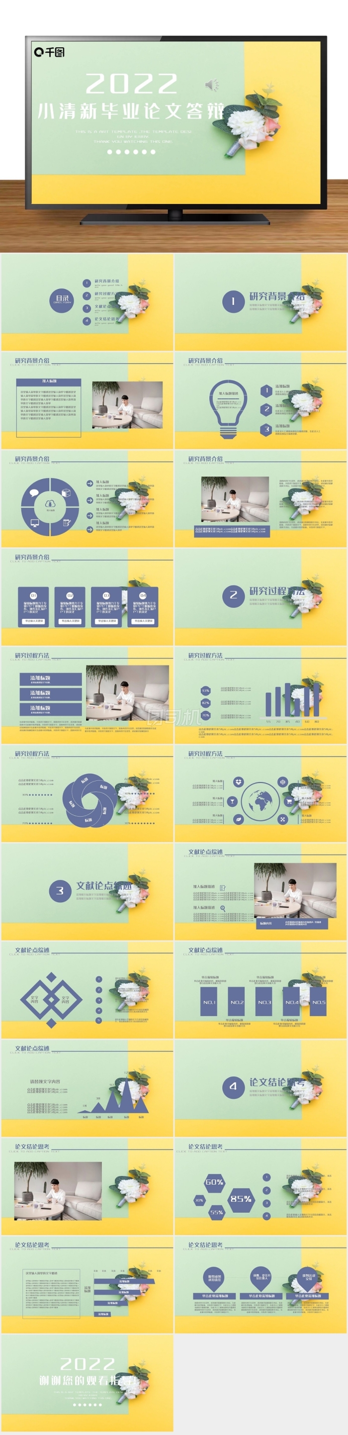 創(chuàng)意小清新畢業(yè)答辯學術論文PPT模板