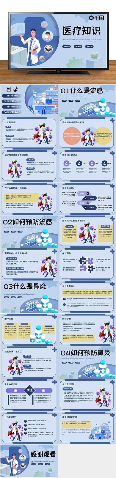 医院医生医疗知识讲座蓝色PPT
