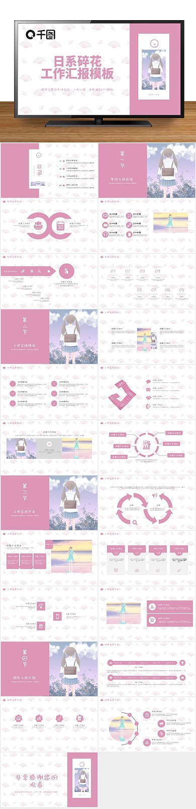 创意商业日系碎花工作汇报PPT
