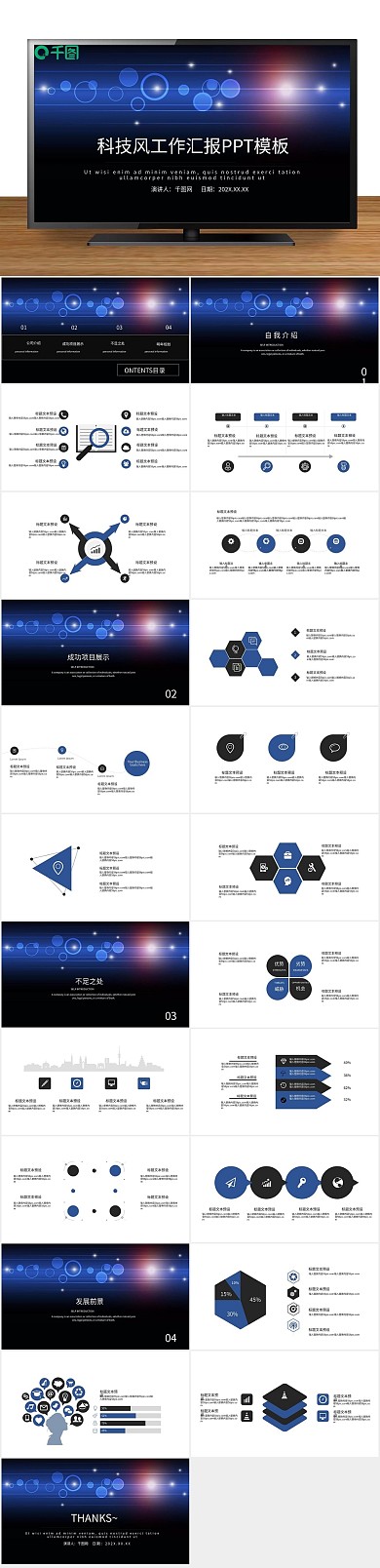 工作总结蓝色科技风工作汇报PPT
