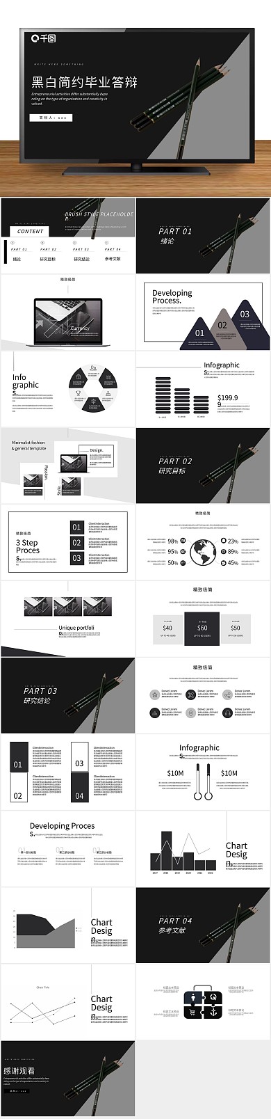 创意青春黑白简约毕业答辩PPT
