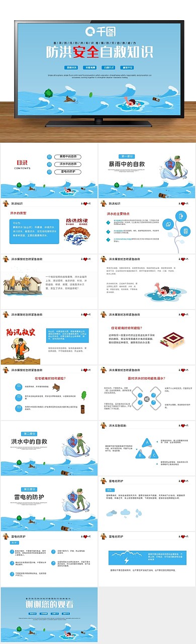 水灾洪水救灾安全自救知识ppt
