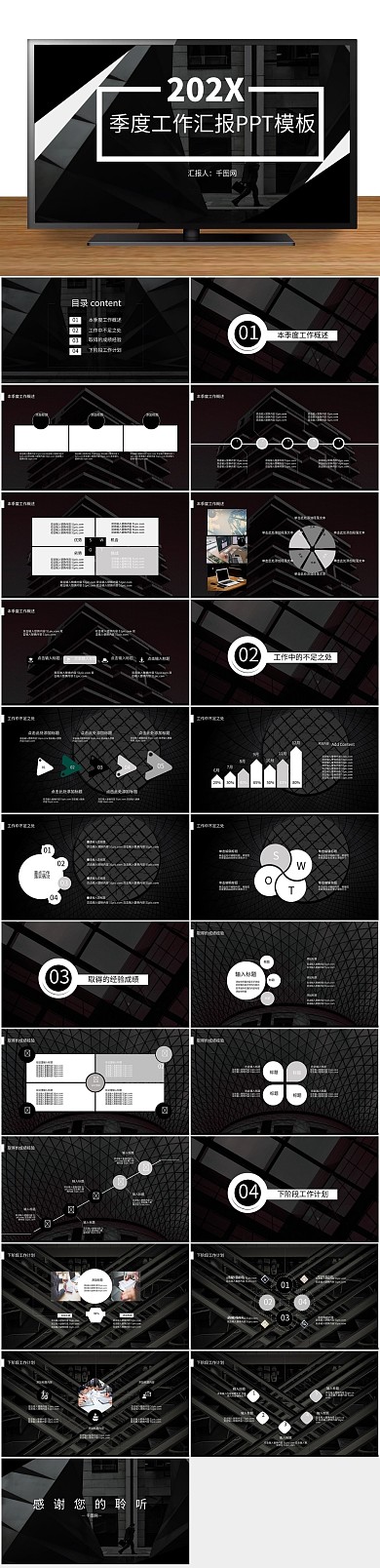 黑白高端简约商务季度工作汇报
