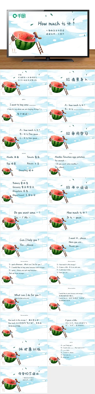 培训内容型教材清新西瓜PPT
