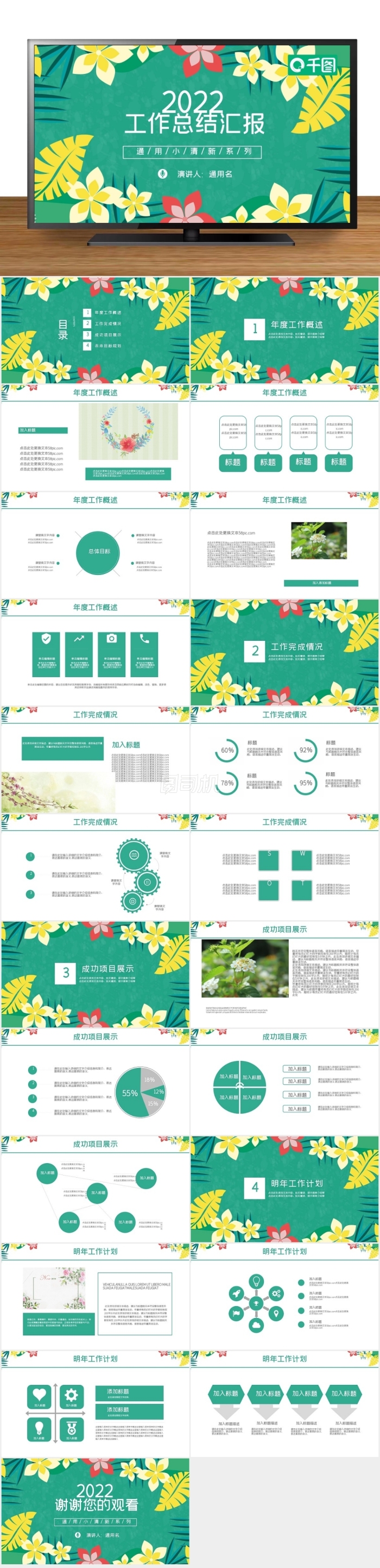 時(shí)尚小清新工作總結(jié)匯報(bào)商務(wù)通用ppt模板