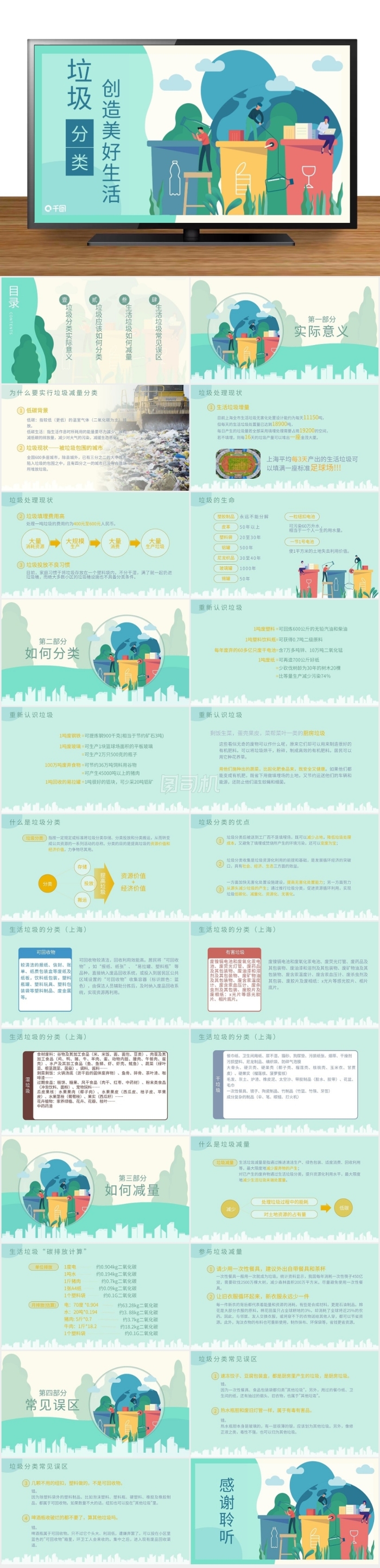 垃圾分類創(chuàng)造美好生活卡通培訓(xùn)課件模板