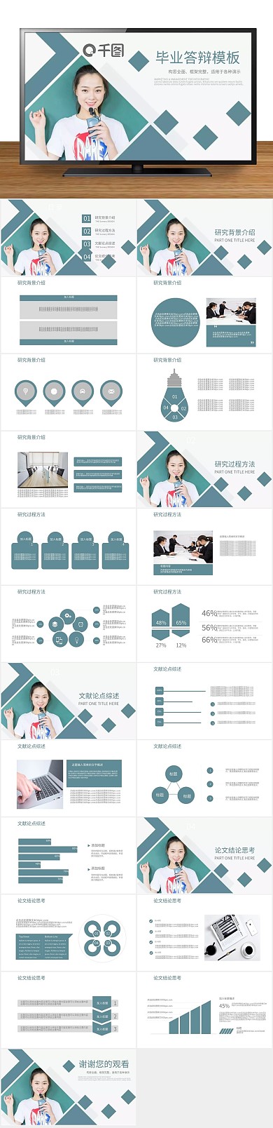 论文报告毕业答辩学术论文通用PPT
