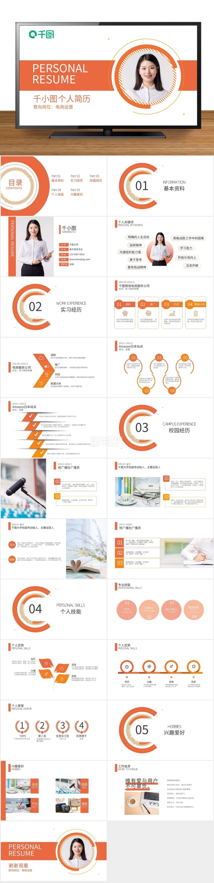 應(yīng)屆求職個人簡歷電商運營簡約PPT模板