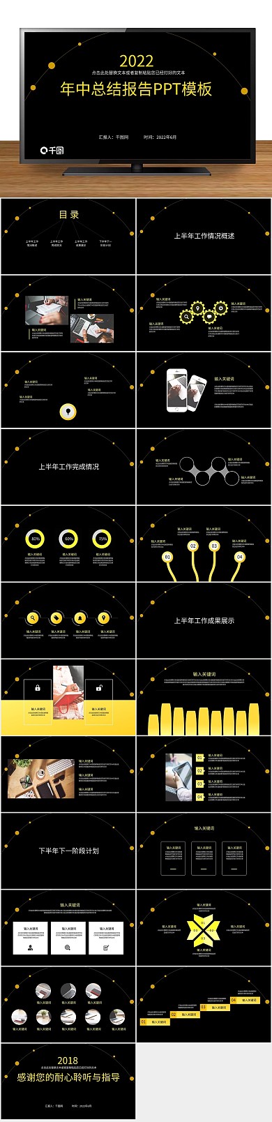 总结工作黑色大气年中总结报告PPT

