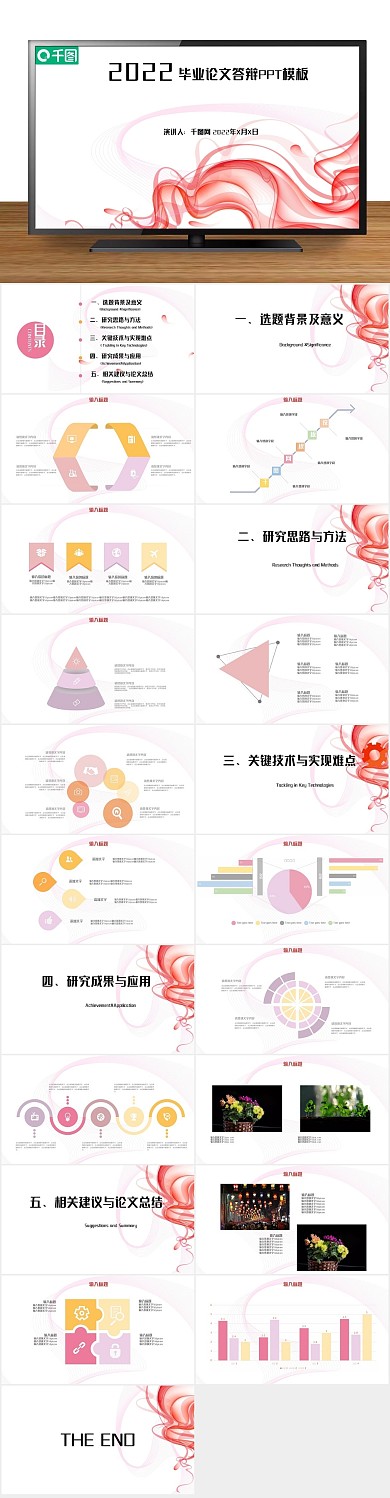 粉色小清新科技感毕业答辩ppt
