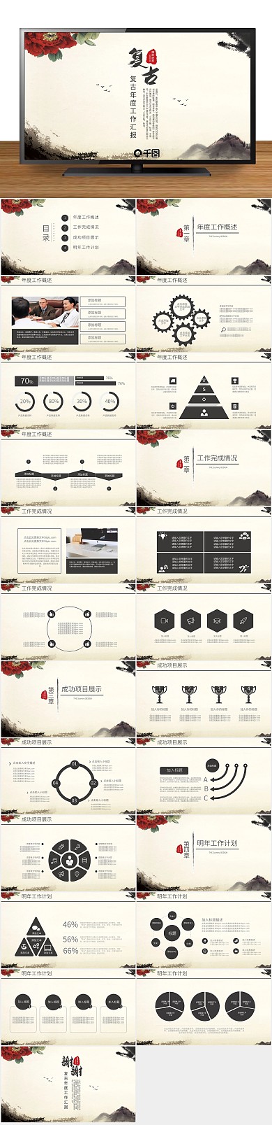 工作中国风工作汇报总结计划通用PPT
