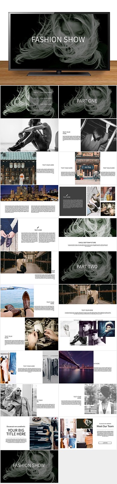 风黑白服装发布总结PPT
