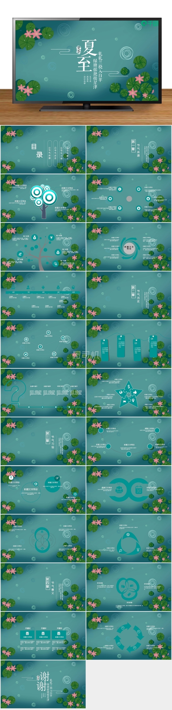 綠色夏荷中國二十四節(jié)氣之夏至PPT模板