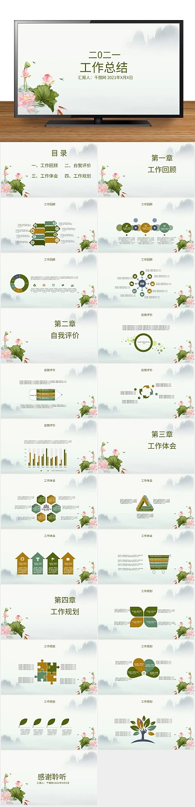 报告竞聘绿色手绘工作总结PPT
