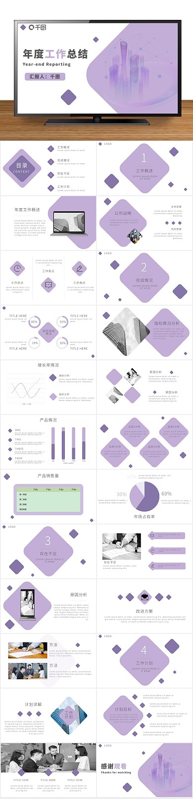 简约商务紫色创意年度工作总结
