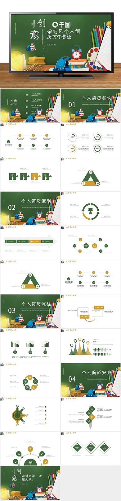 个人汇报创意杂志风个人简历PPT
