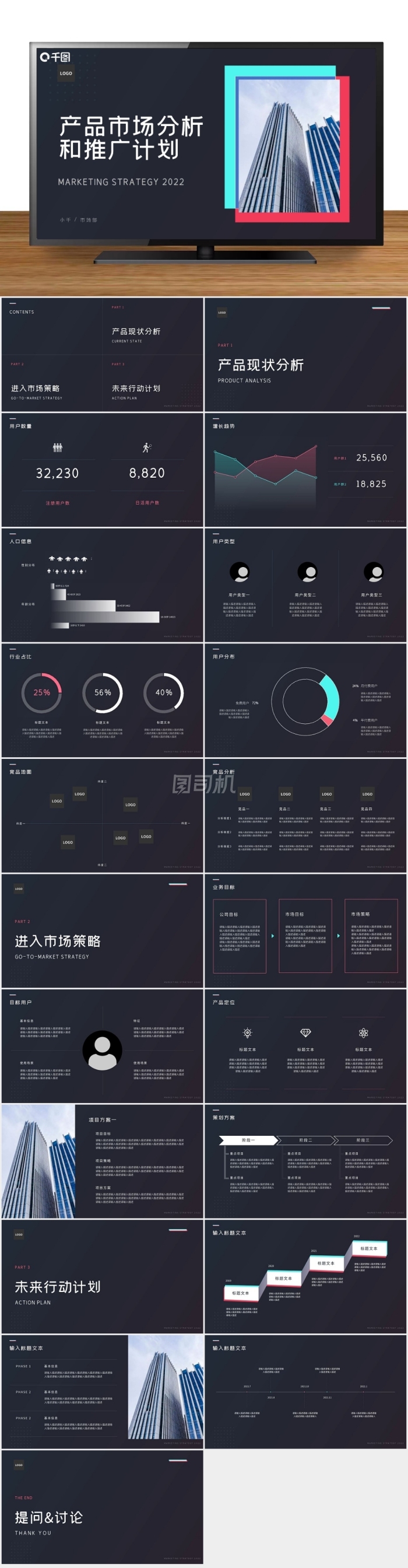 深黑簡約炫酷科技風(fēng)市場報告ppt模版