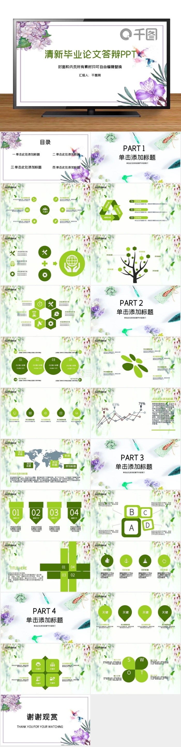 綠色嚴(yán)謹(jǐn)穩(wěn)重畢業(yè)論文答辯通用ppt貼圖