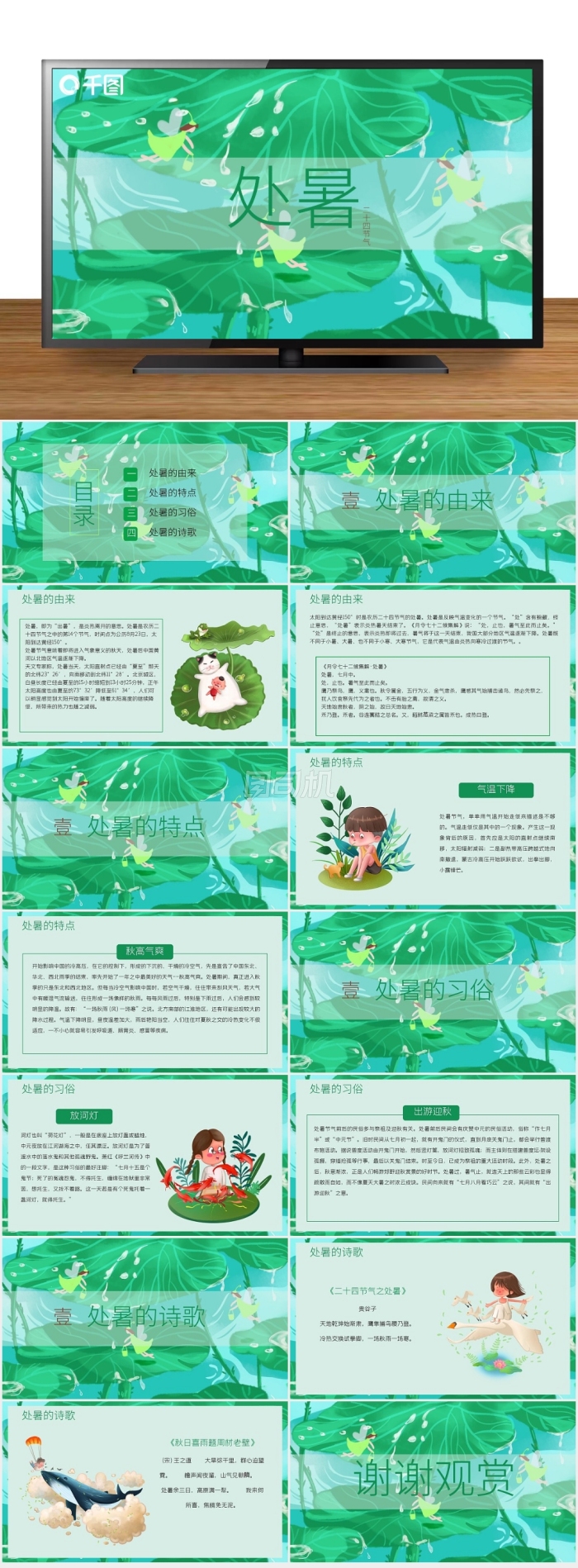 2022二十四節(jié)氣之處暑講解PPT模板